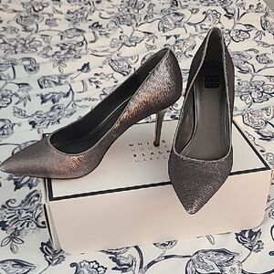 White House Black Market Shimmering Silver Heels